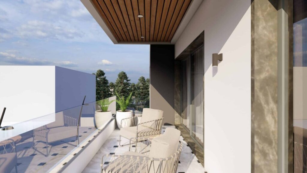 Balcony with shading and seating