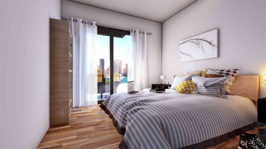 Master bedroom with large glazed door