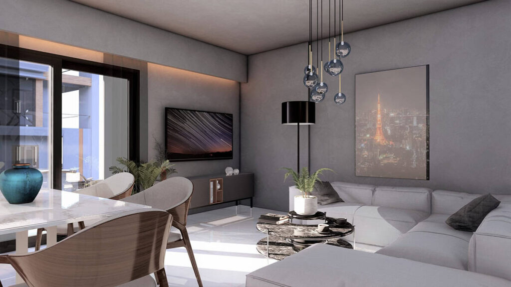 Open-plan living room with kitchen #1